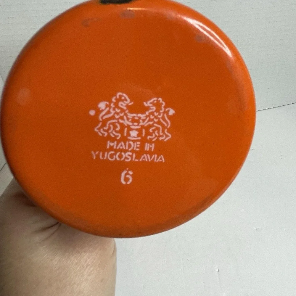 Orange Enamelware Yugoslavia Coffee Ladle Dipper Butter Syrup Warmer w/Spout #6